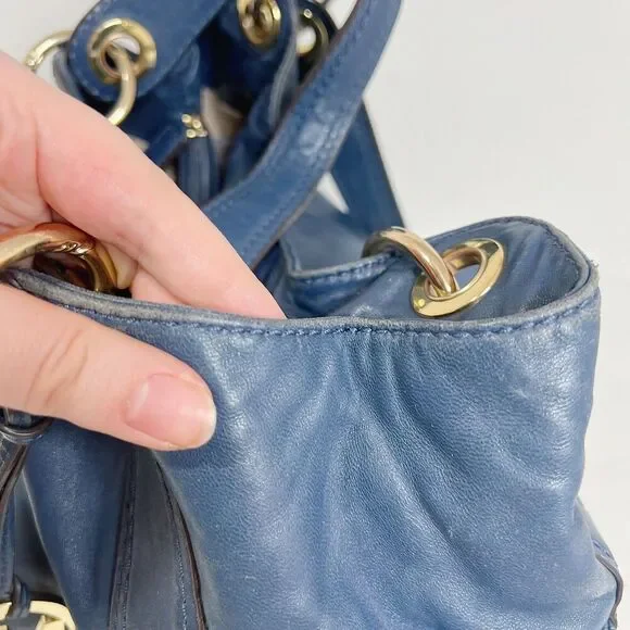 y2k Vintage Michael Kors Navy Blue Ludlow Leather Drawstring Shoulder Bag - Picture 11 of 12